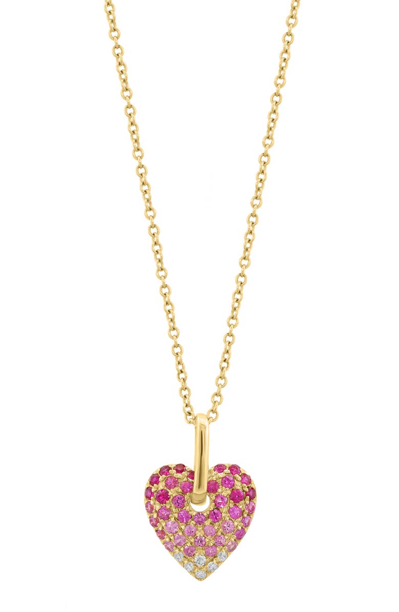 EFFY 14K Gold Diamond, Ruby & Pink Sapphire Heart Pendant Necklace, Main, color,