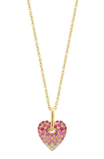 Effy 14k Gold Diamond, Ruby & Pink Sapphire Heart Pendant Necklace In Pink
