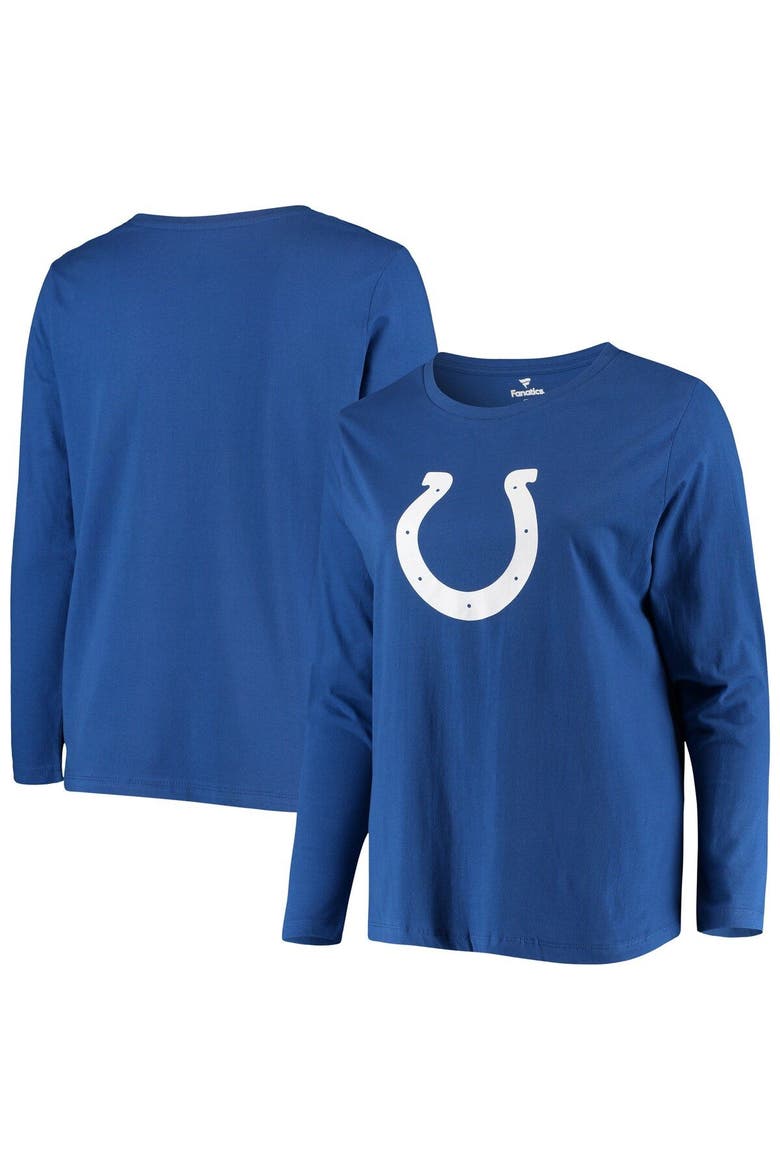 Women's Fanatics Branded Royal Indianapolis Colts Plus Size Primary Logo Long Sleeve T-Shirt, Main, color, Royal