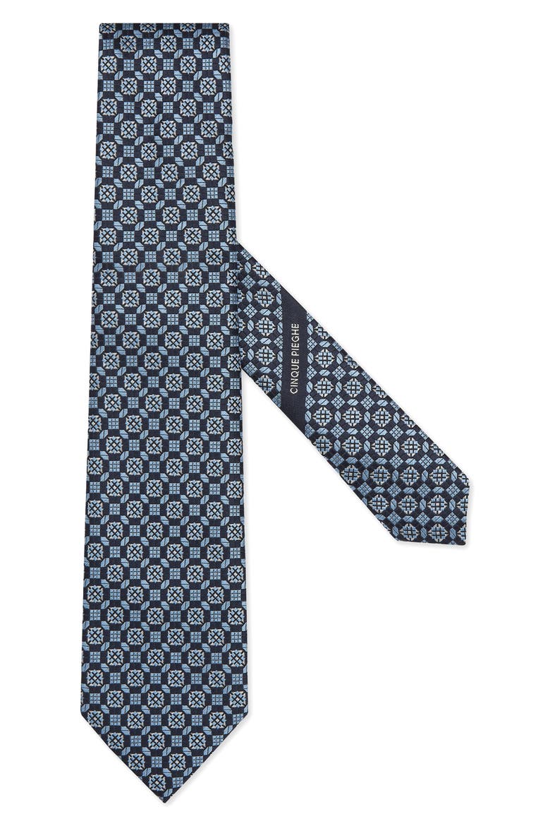 5 Pieghe Geometric Pattern Silk Tie, Main, color, BLUE