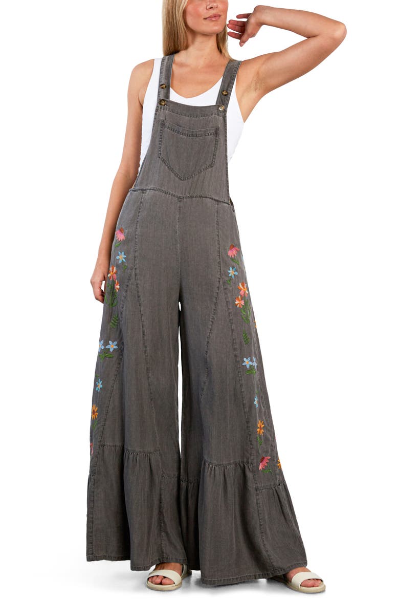 Embroidered Butterfly Overalls, Main, color, GREY BLOOM