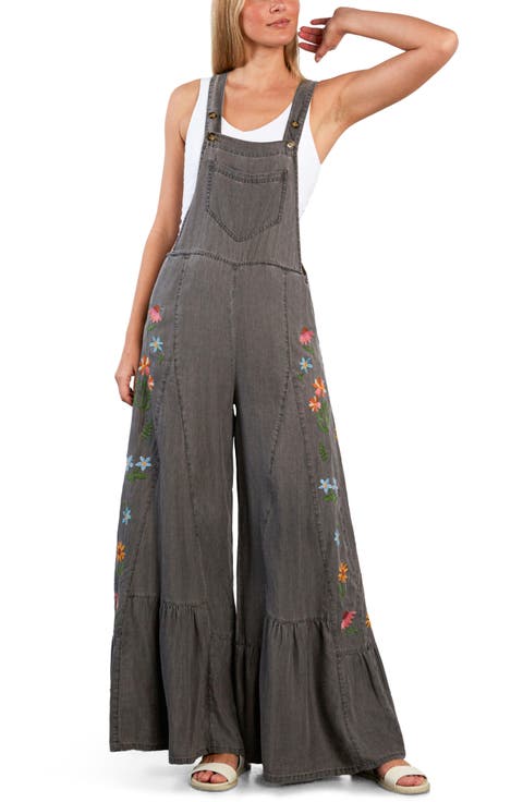 Embroidered Butterfly Overalls