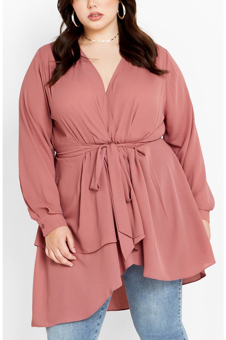 Lyric Faux Wrap Blouse, Main, color, DUSTY MAUVE