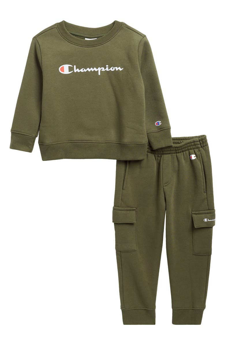 Champion Graphic Pullover & Cargo Joggers Set, Main, color, Olive Night