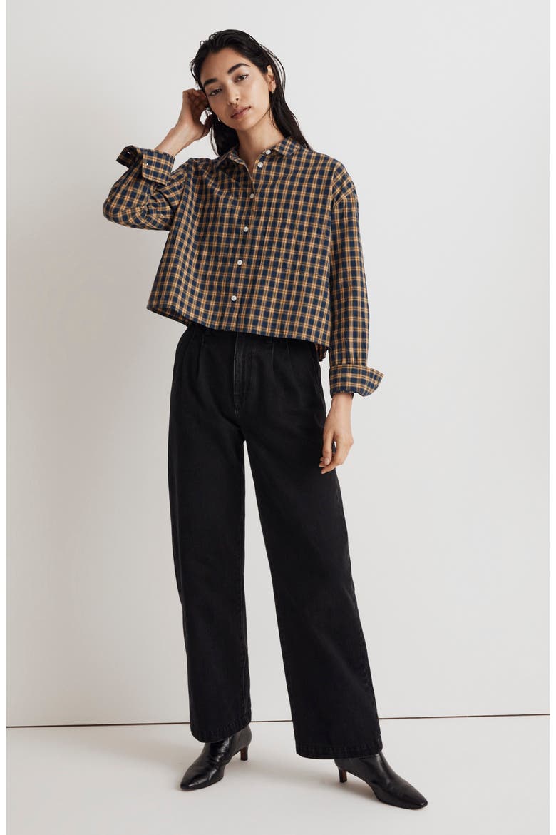 The Signature Plaid Poplin Crop Button-Up Shirt, Alternate, color, CLASSIC INDIGO