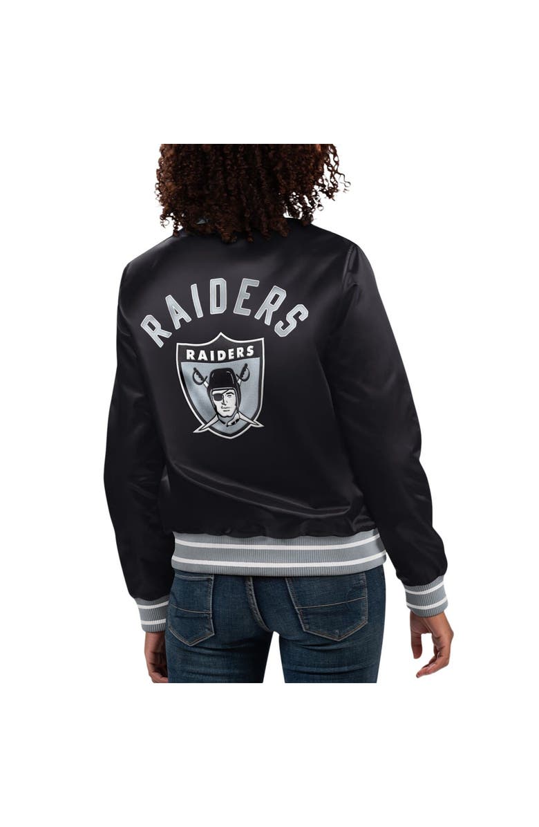 STARTER Women's Starter Black Las Vegas Raiders Full Count Satin Full-Snap Varsity Jacket, Alternate, color, 
