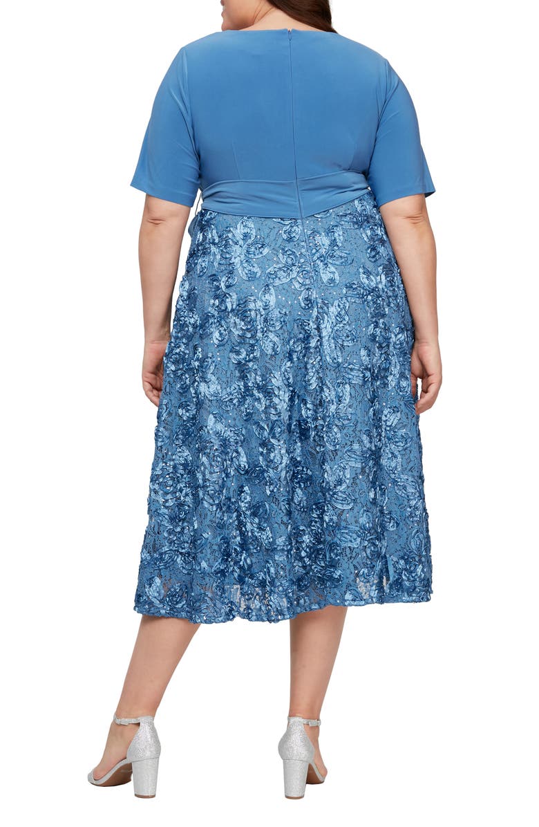 Alex Evenings Tea Length Jersey & Rosette Lace Dress, Alternate, color,