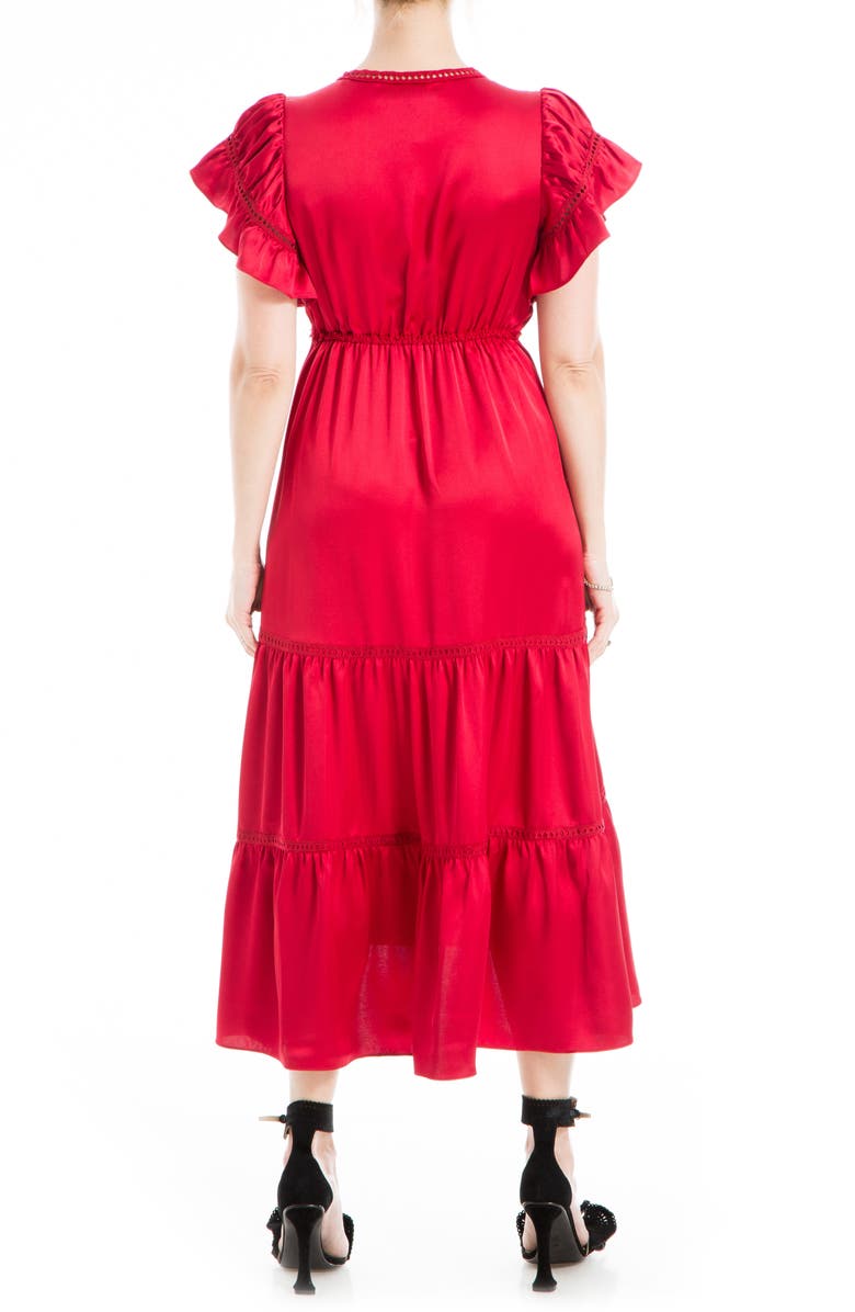 MAX STUDIO Flutter Sleeve Satin Midi Dress, Alternate, color, Wine1