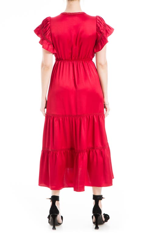 Max Studio Flutter Sleeve Satin Midi Dress In Red