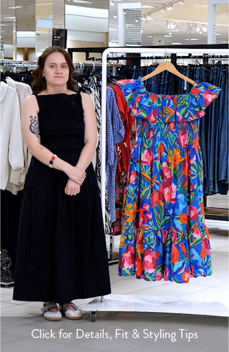 Naima Floral Off the Shoulder Smocked Midi Dress, sales video thumbnail