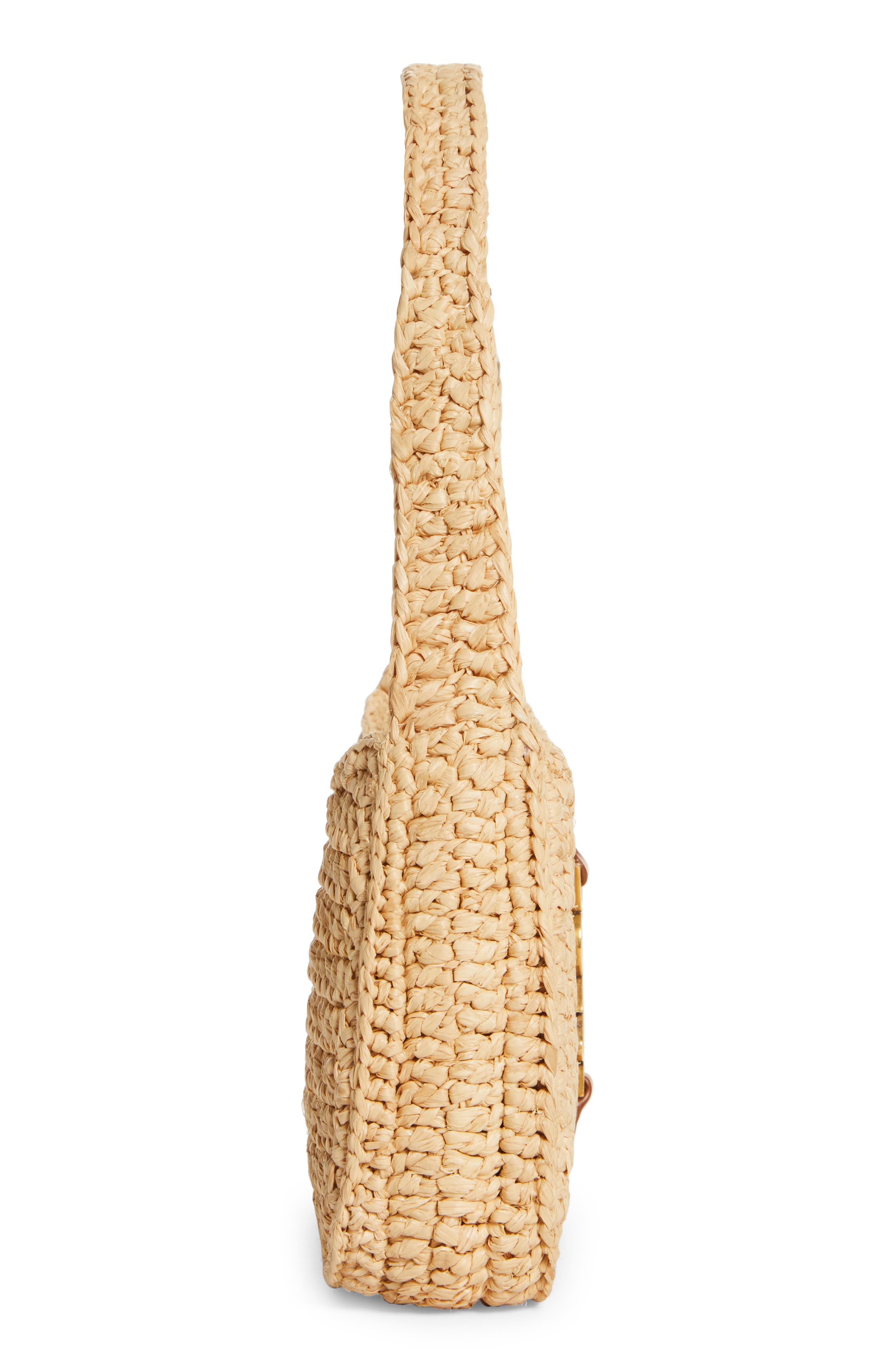 Saint Laurent Mini Le 5 à 7 Raffia Hobo, Alternate, color, Natural/ Brick