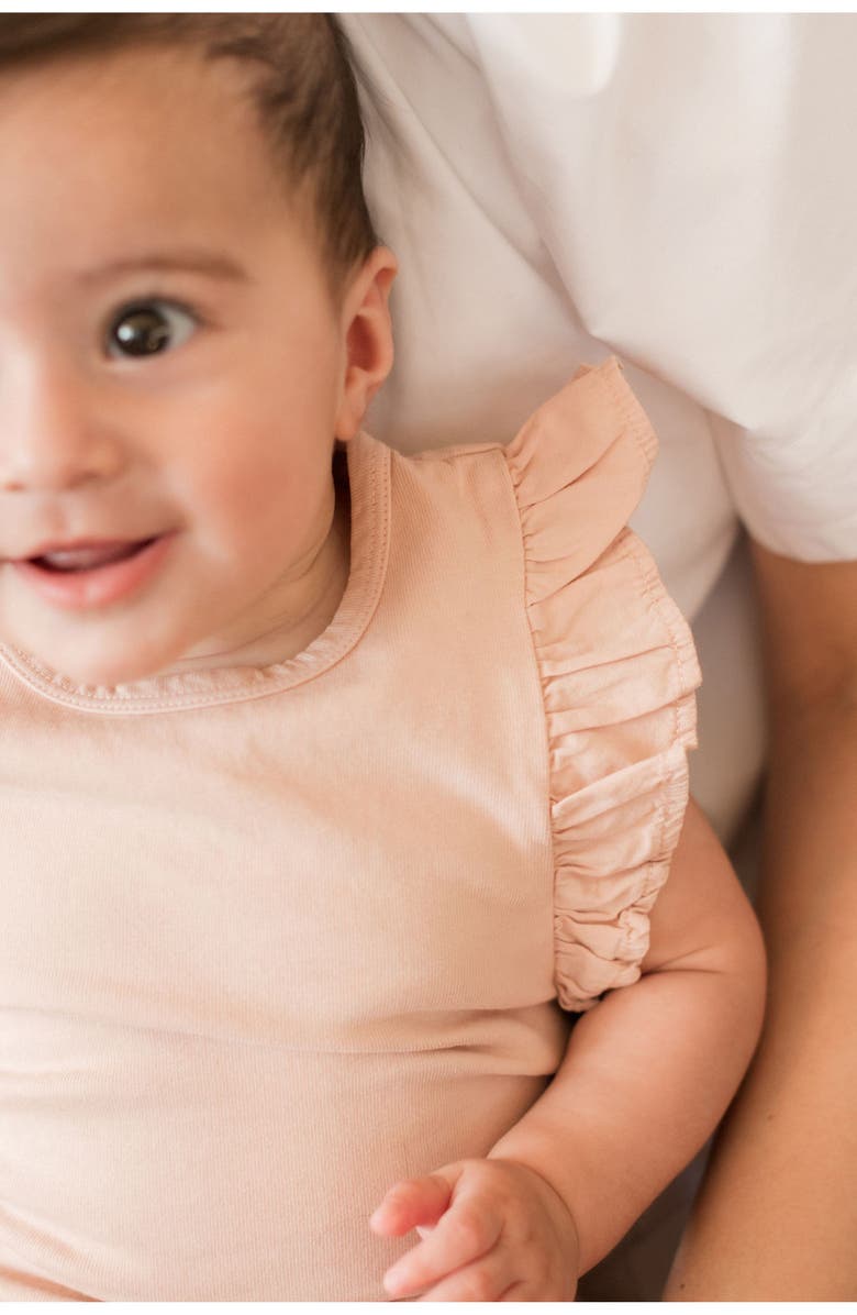 Pehr Garment Dyed Flutter Sleeve Organic Cotton Bodysuit, Alternate, color, Soft Peony