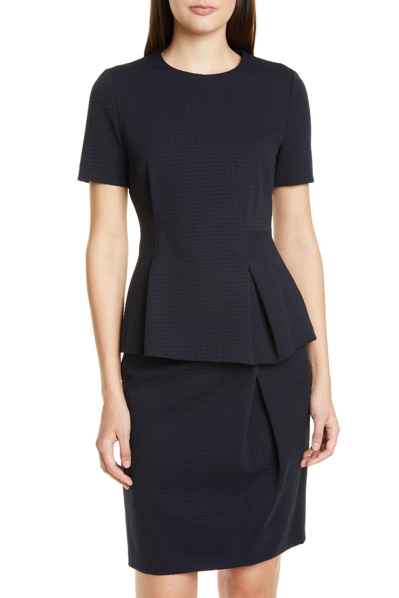 Itadara Houndstooth Peplum Top, Main, color, DARK NAVY