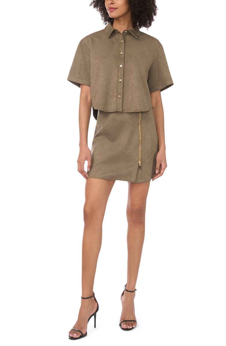 Parker Faux Suede Short Sleeve Button-Up Shirt, Alternate, color, Olive