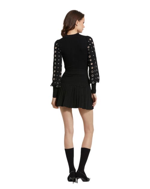 Mac Duggal Knit Long Sleeve Grommet Mini Dress In Black