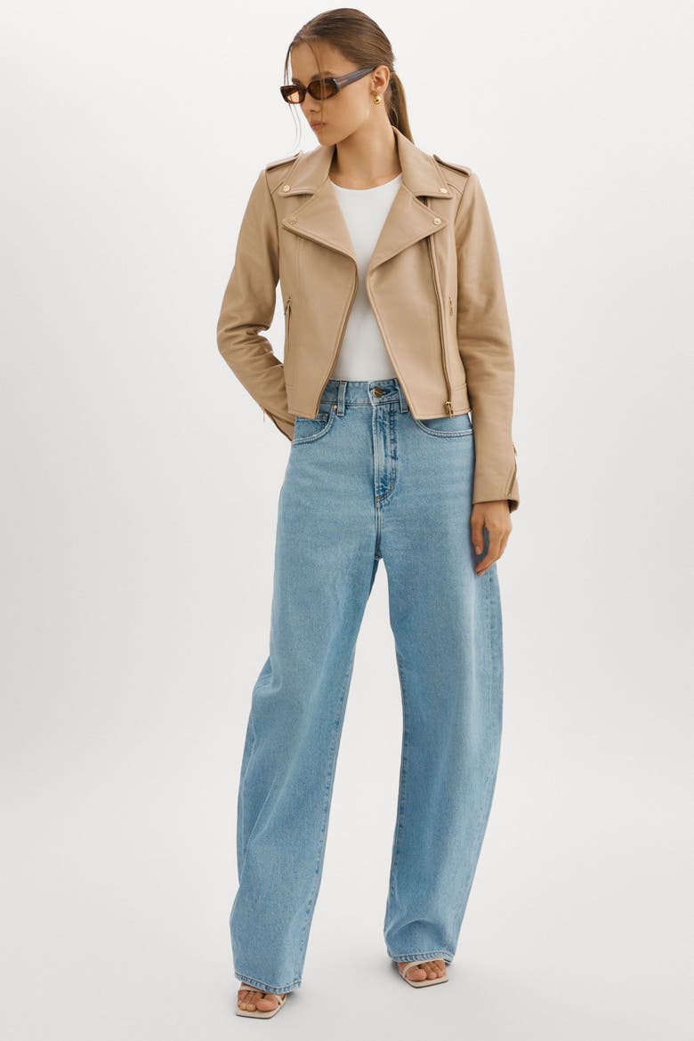 DONNA GOLD | Iconic Leather Biker Jacket, Alternate, color, Wheat
