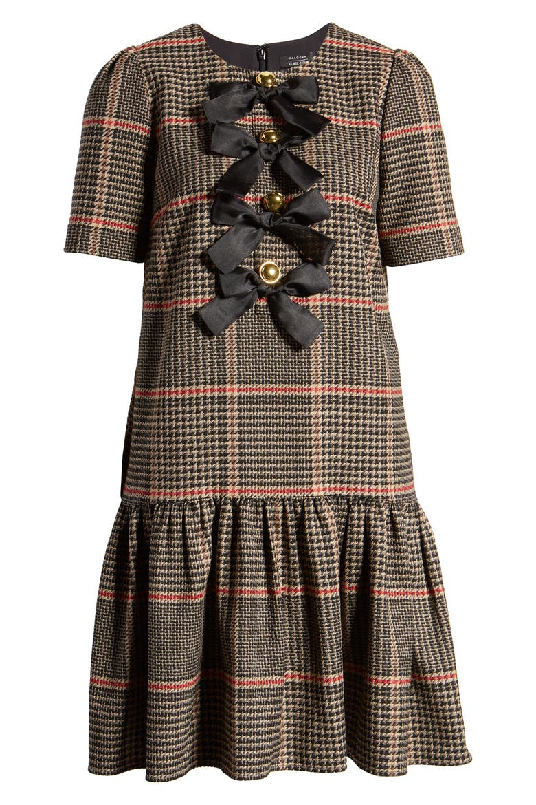 x Atlantic-Pacific Bow Detail Plaid Dress (Nordstrom Exclusive), Alternate, color, TAN- BLACK LONDON PLAID