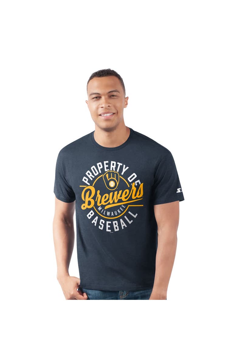 STARTER Men's Starter  Navy Milwaukee Brewers Prime Time Property Of T-Shirt, Main, color, Navy