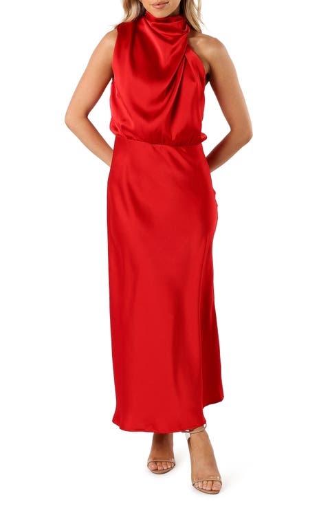Anabelle Mock Neck Satin Midi Dress
