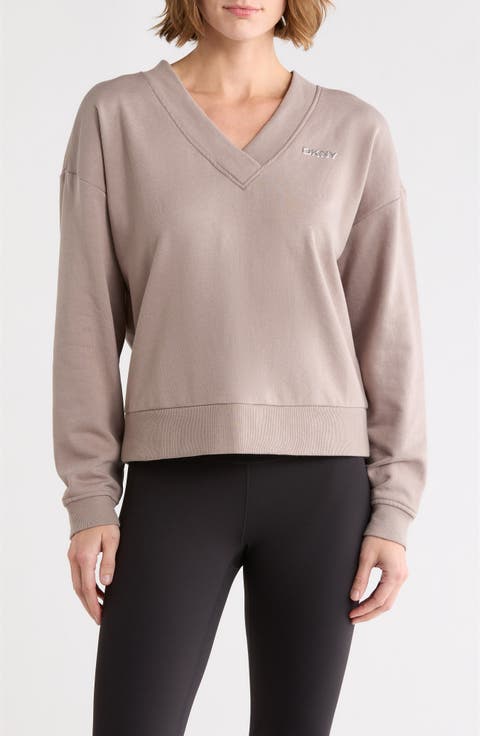 Metallic Logo V-Neck French Terry Sweatshirt