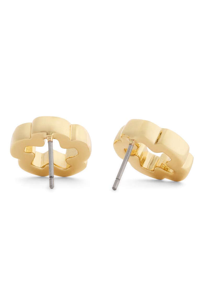 Open Tea Rose Stud Earrings, Alternate, color, SHINY GOLD