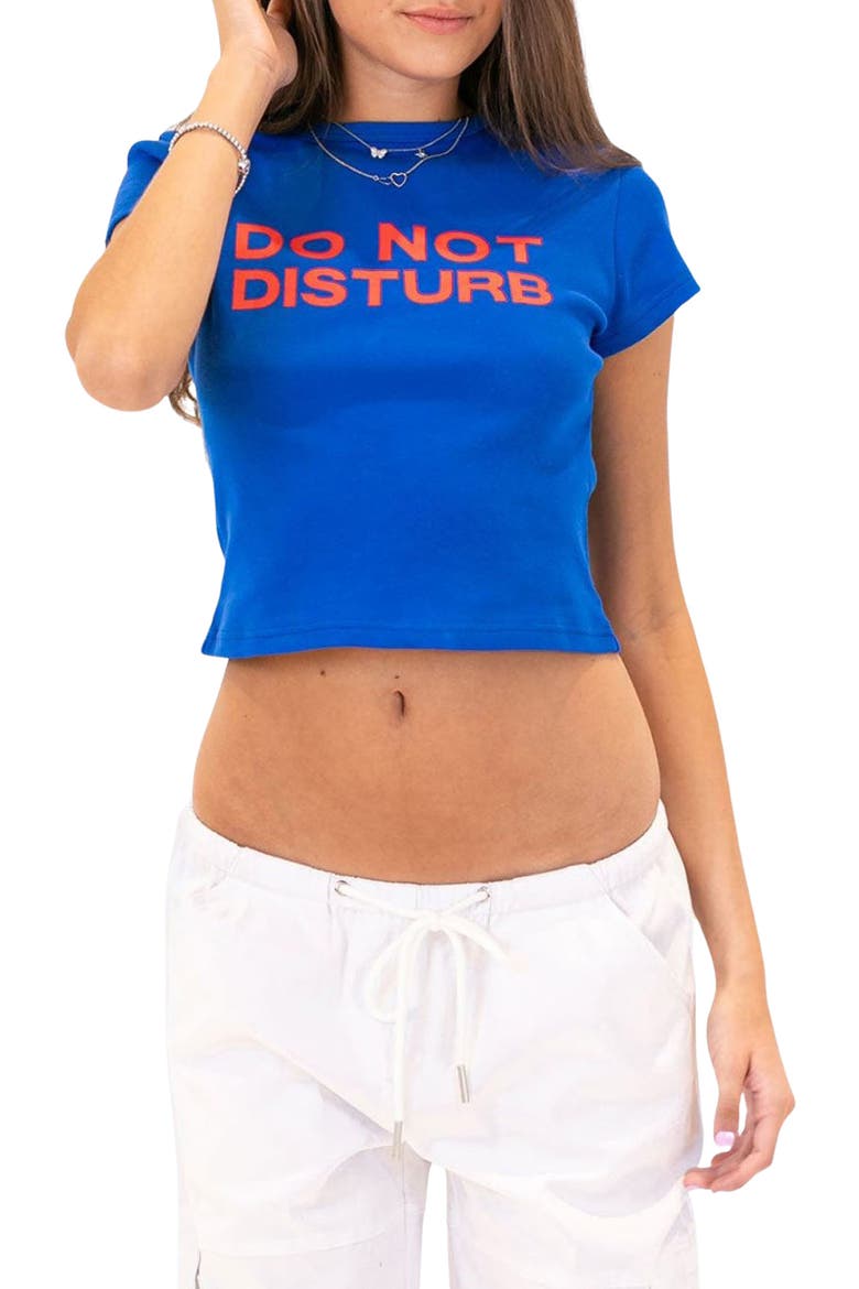 'Do Not Disturb' Crop Graphic Tee, Main, color, BLUE