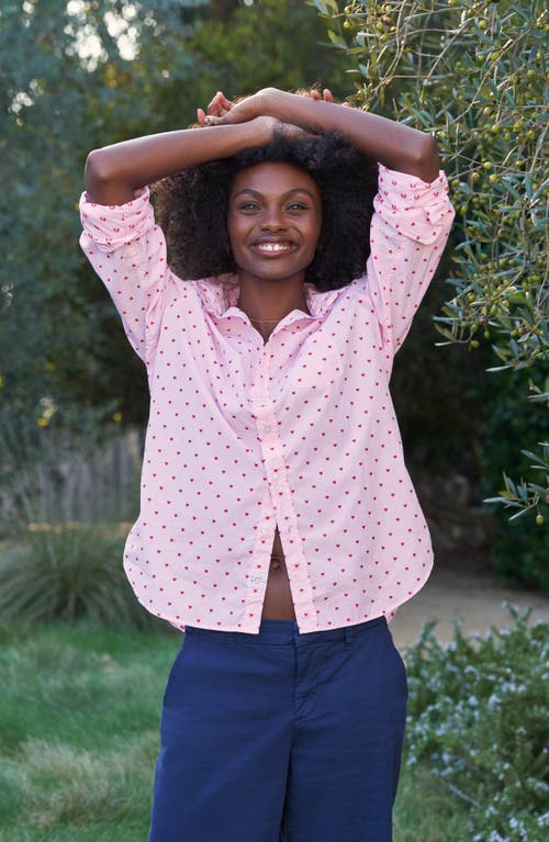 Frank & Eileen Eileen Relaxed Button-up Shirt In Pink Stripe With Red Hearts