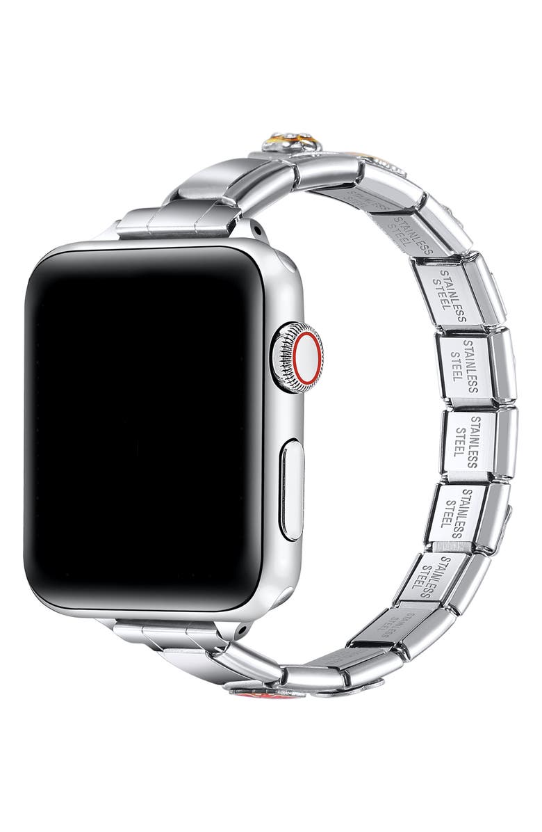 Posh Tech Nostalgic DIY Charm Stainless Steel Apple Watch<sup>®</sup> Watchband, Alternate, color, Silver