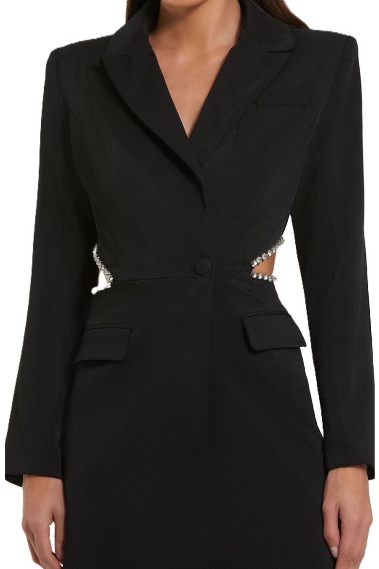 Crepe Blazer Rhinestone Trim Mini Dress, Alternate, color, Black
