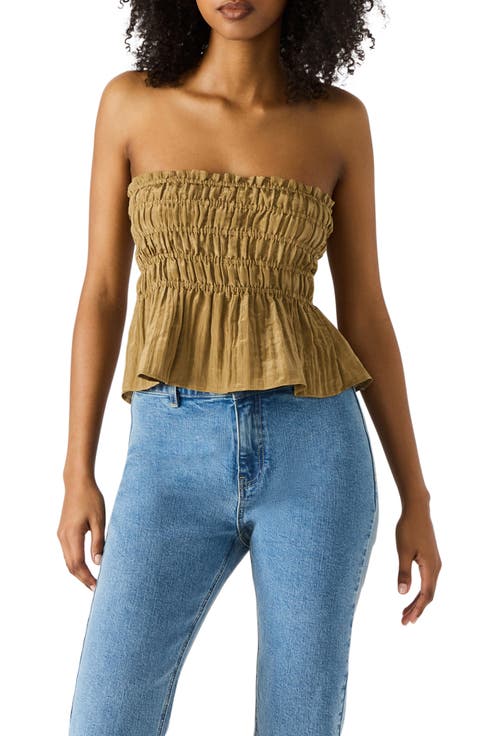 Cambria Strapless Smocked Peplum Top