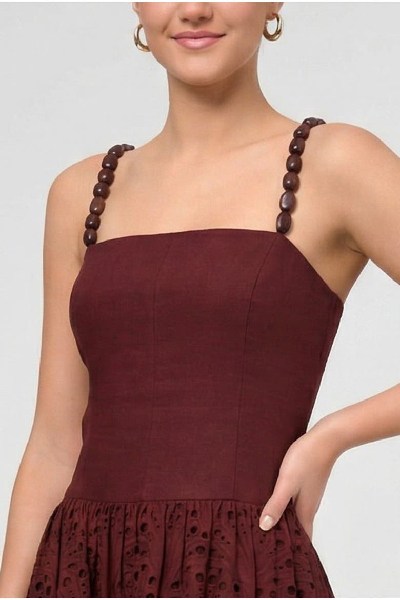 Maristella Drop Waist Bead Strap Midi Dress, Alternate, color, Dark Red