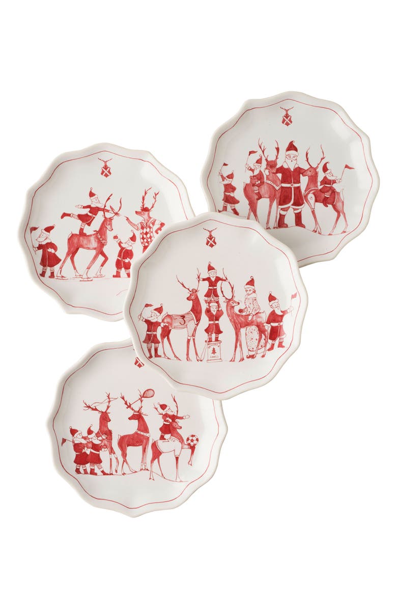Juliska Reindeer Games Set of 4 Ceramic Tidbit Plates, Main, color, 