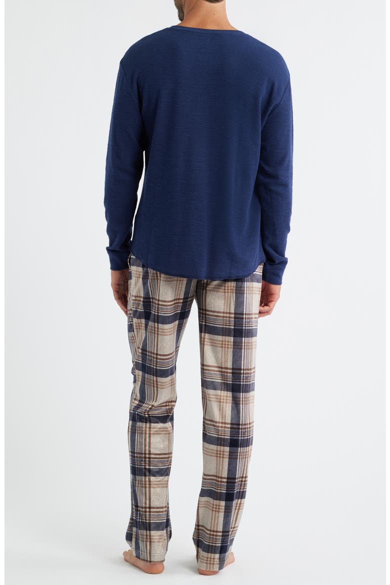 Crossroads Long Sleeve Henley & Plaid Fleece Pajama Pants Set, Alternate, color, COFFEE