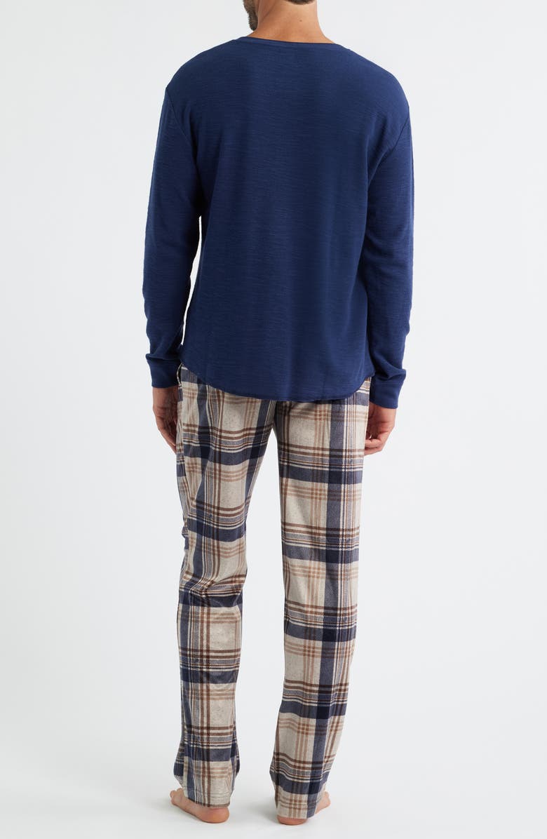 Majestic International Crossroads Long Sleeve Henley & Plaid Fleece Pajama Pants Set, Alternate, color, Coffee