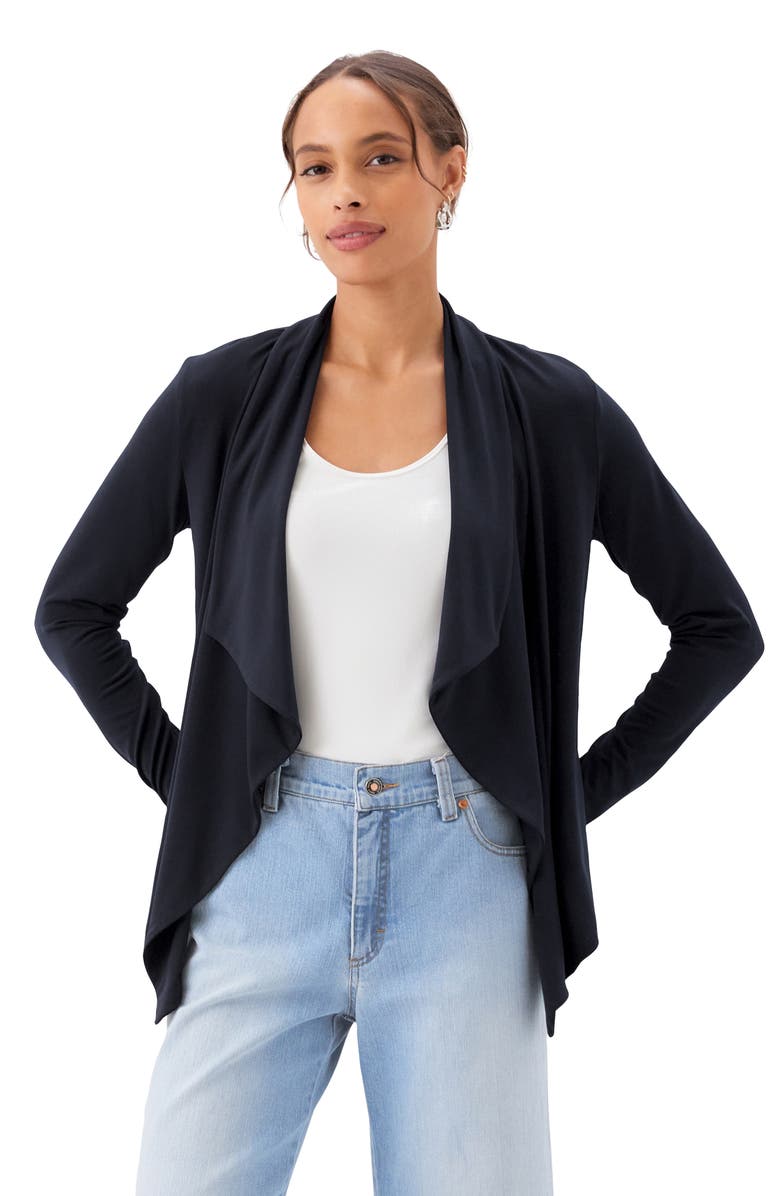 Karen Kane Travel Jersey Open Front Cardigan, Alternate, color, Black