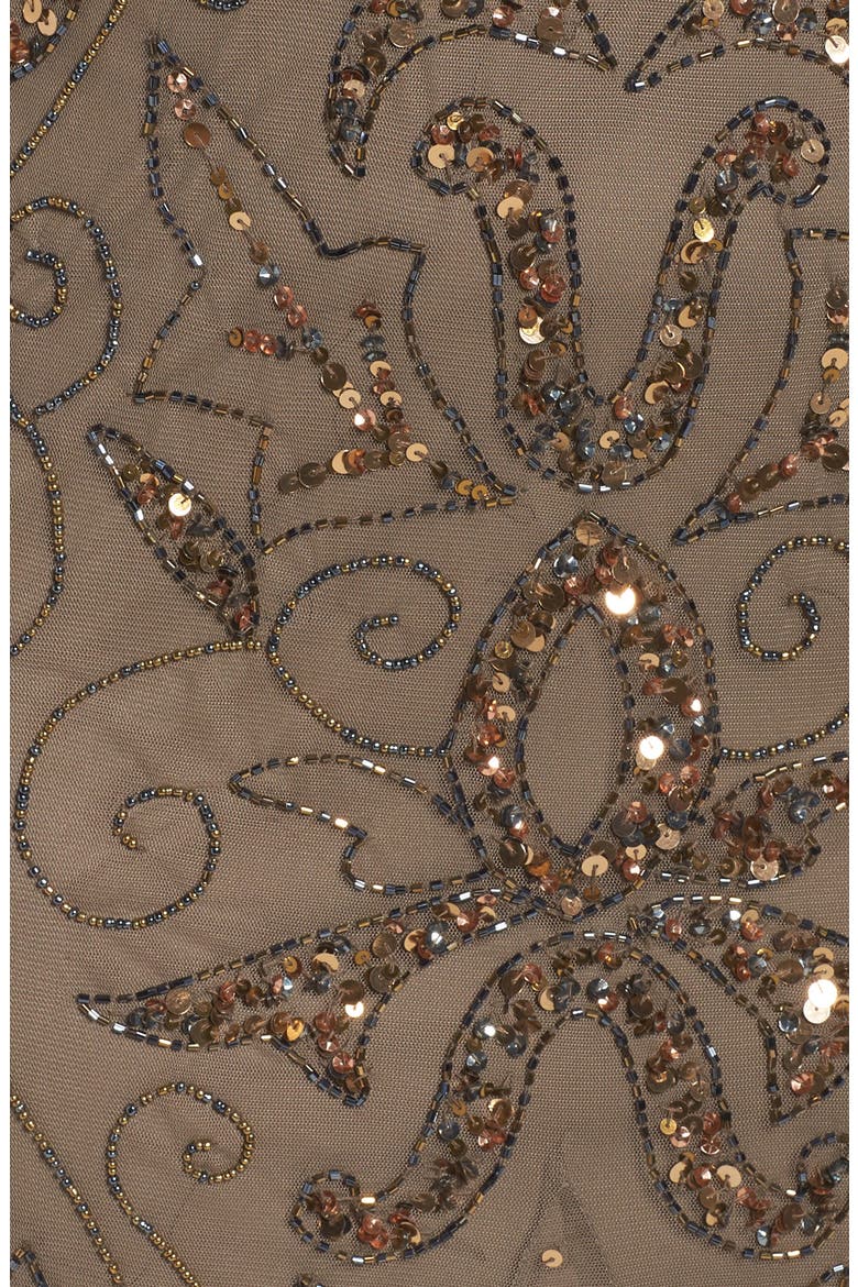 Embellished Three Quarter Sleeve Gown, Alternate, color, MOCHA