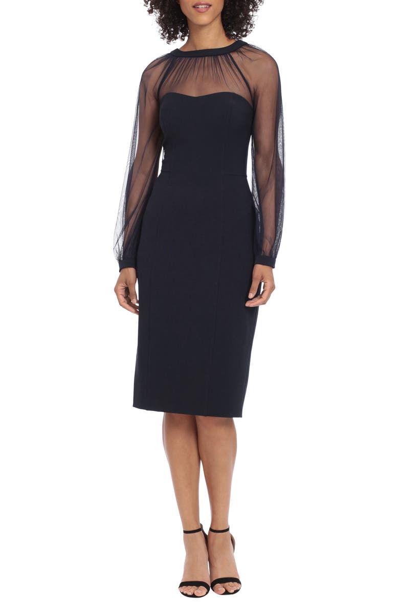 Maggy London Illusion Lace Long Sleeve Cocktail Dress, Main, color, Navy