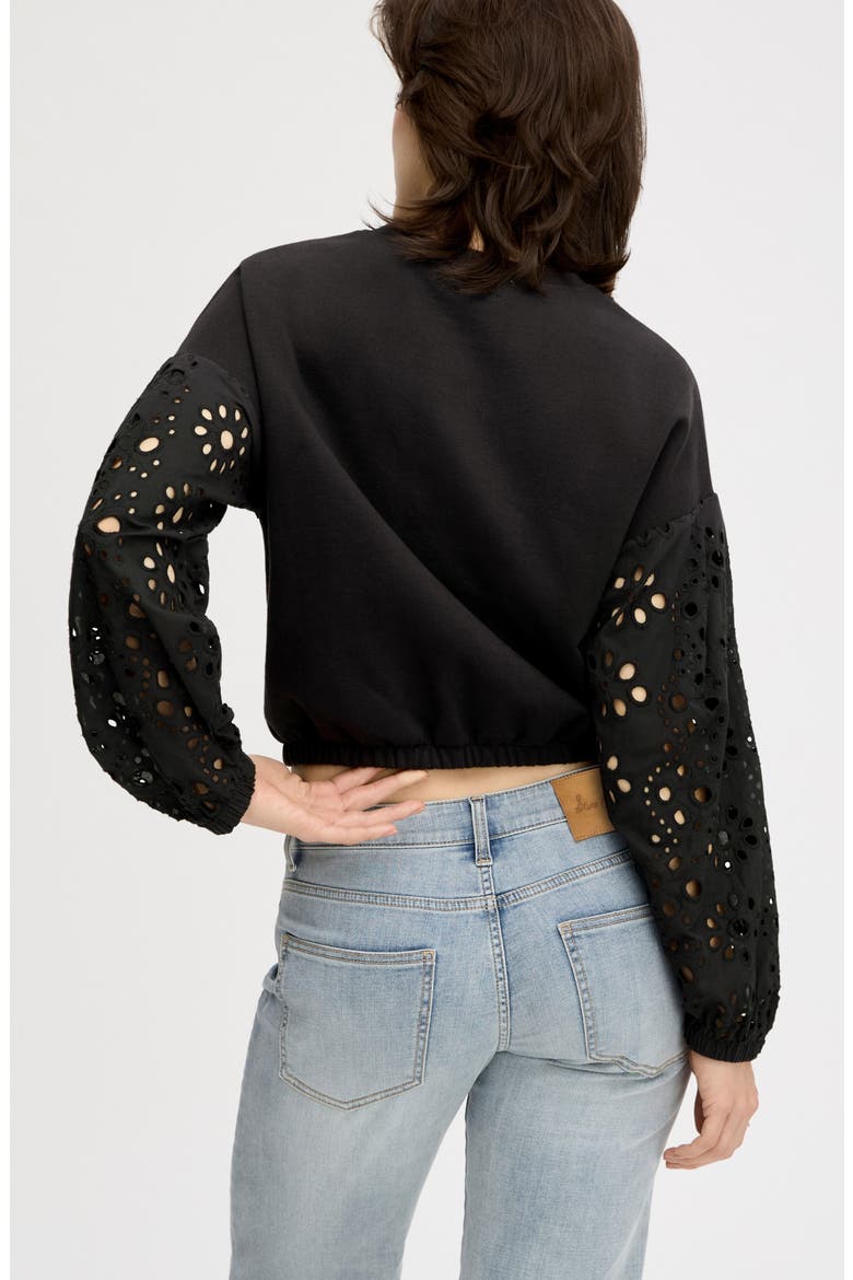 Eyelet Mixed Media Sweatshirt, Alternate, color, TRUE BLACK