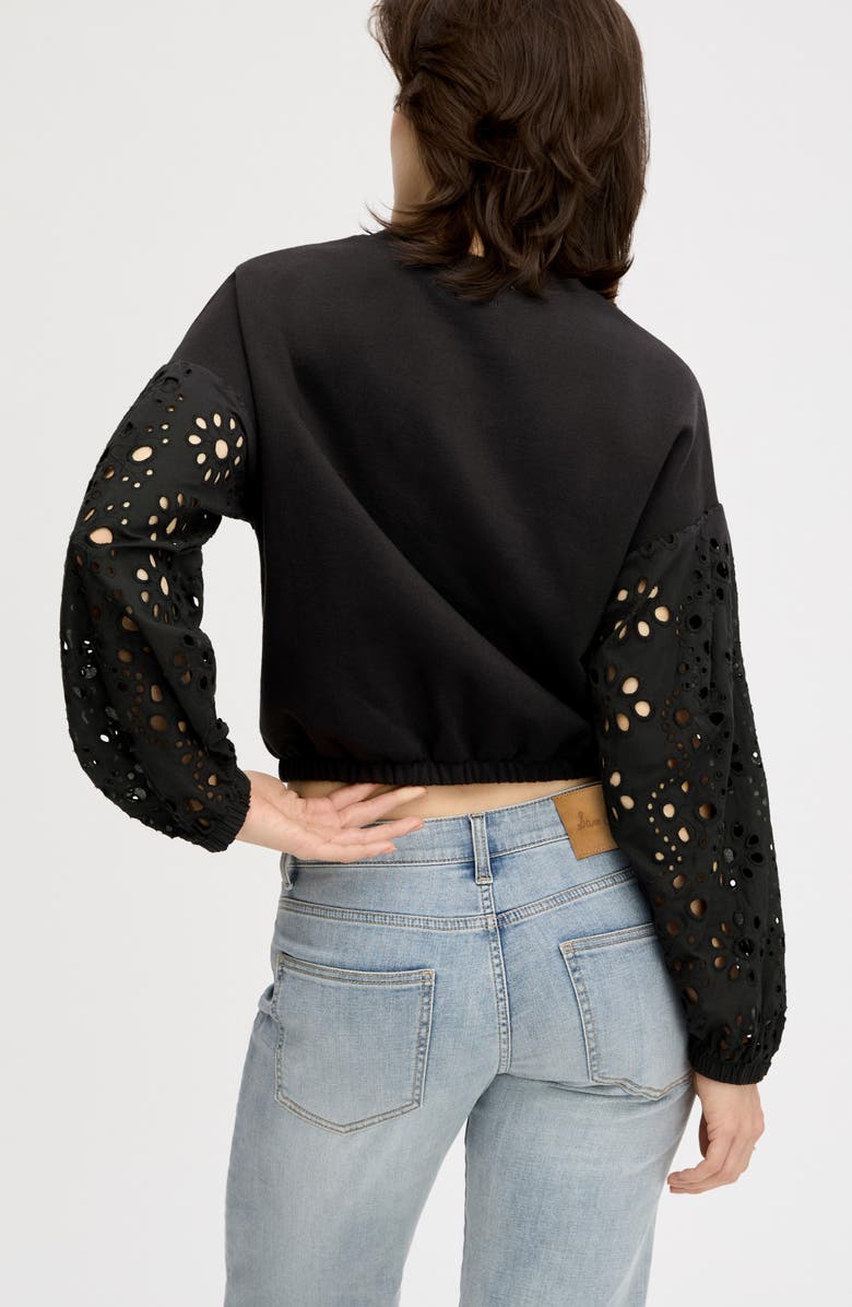 Sam Edelman Eyelet Mixed Media Sweatshirt, Alternate, color, True Black