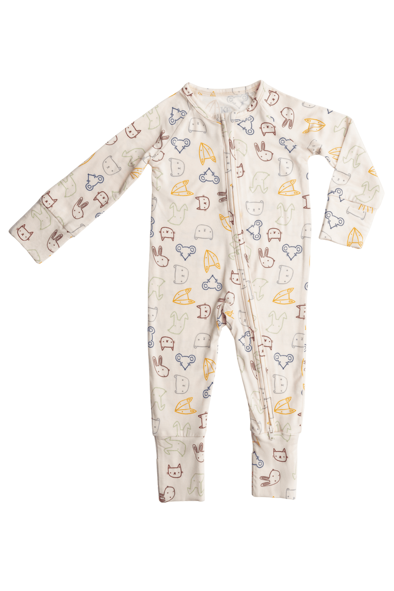 Zip Up Baby Pajamas, Main, color, Critter Crew