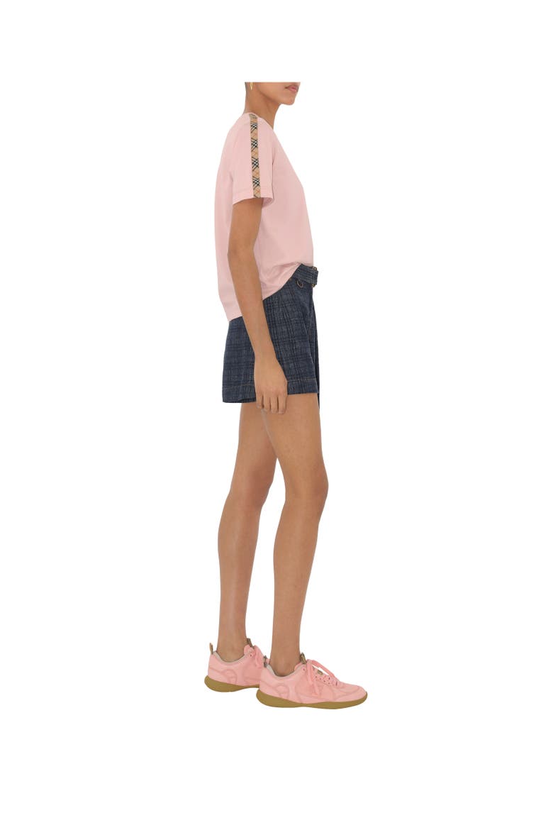 Check Trim Cotton T-shirt, Alternate, color, Bouquet pink