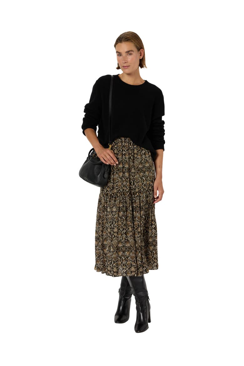 Billie Flared Printed Midi Skirt, Alternate, color, Medium Khaki