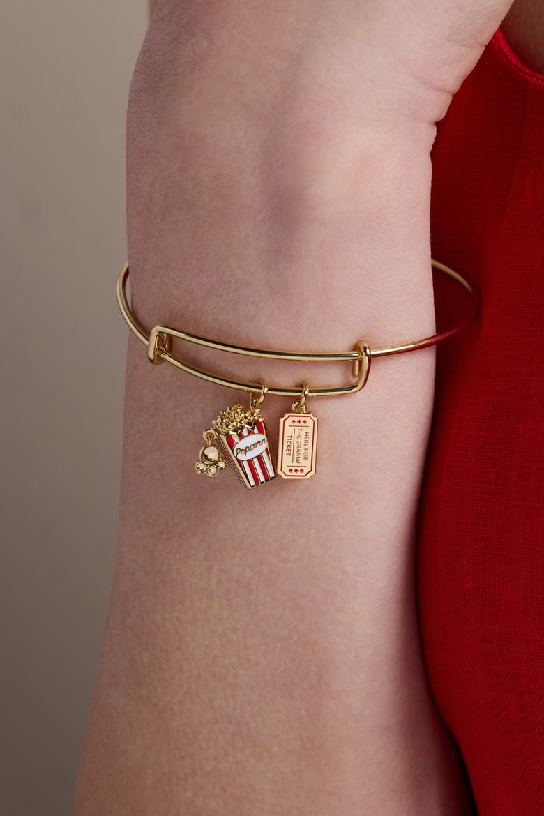 'Here For The Drama!' Movie Theater Popcorn & Ticket Charm Bangle, Alternate, color, Gold