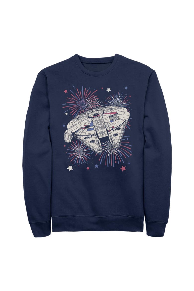 Men's Star Wars Festive Fireworks Falcon  Sweatshirt, Main, color, Navy Blue