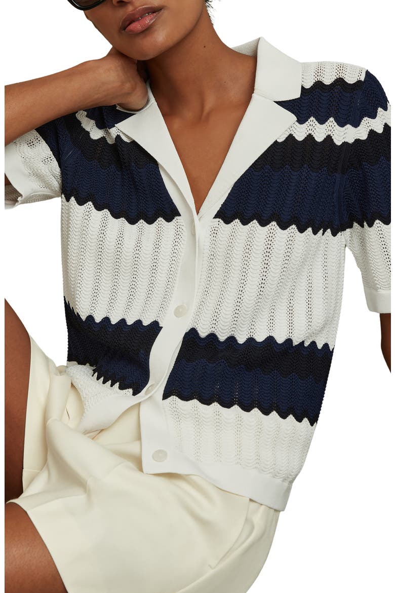 Alba Stripe Button-Up Polo Sweater, Alternate, color, NAVY/ WHITE
