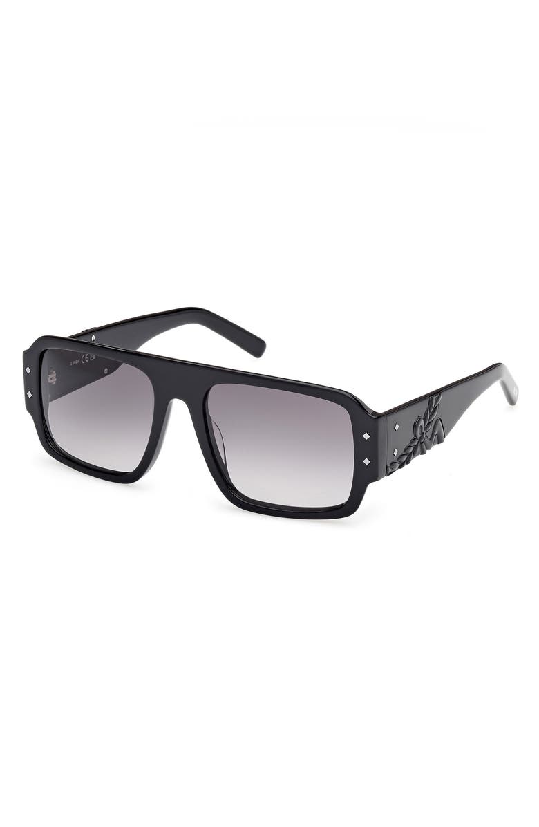 MCM 55mm Polarized Navigator Sunglasses, Alternate, color, Shiny Black / Gradient Smoke