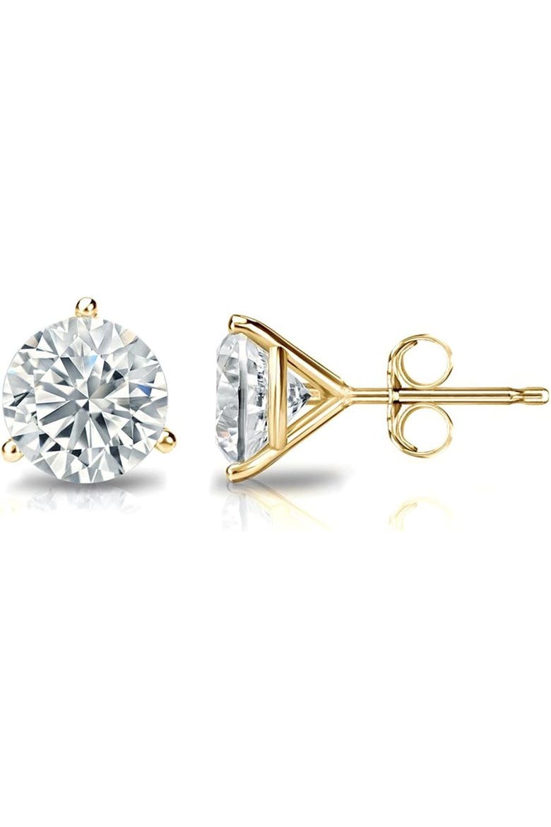 14k Gold Lab-Grown Round Diamond 3-Prong Stud Earrings, Main, color, 4 Carat Yellow Gold