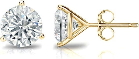 14k Gold Lab-Grown Round Diamond 3-Prong Stud Earrings