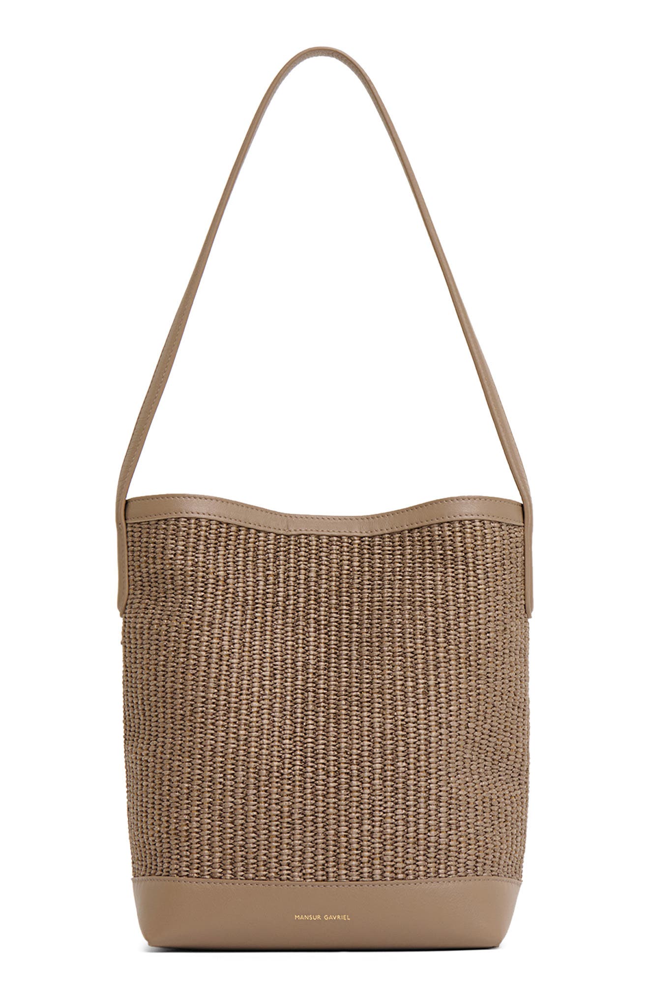 Mansur Gavriel Small Everyday Cabas Woven Raffia & Suede Bucket Tote, Main, color, Anise
