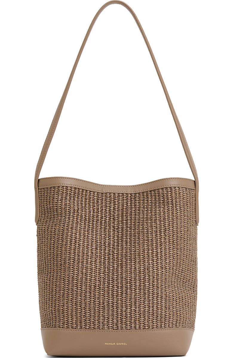 Mansur Gavriel Small Everyday Cabas Woven Raffia & Suede Bucket Tote, Main, color, Anise